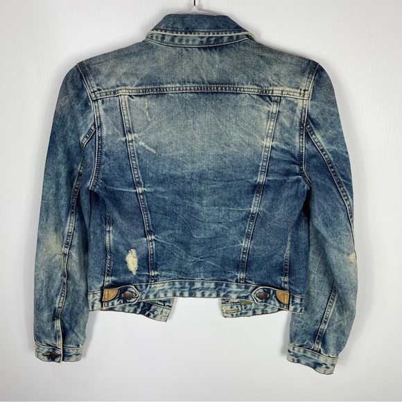 Zara Trafaluc Distressed Jean Jacket Sz S Crop - Picture 2 of 8